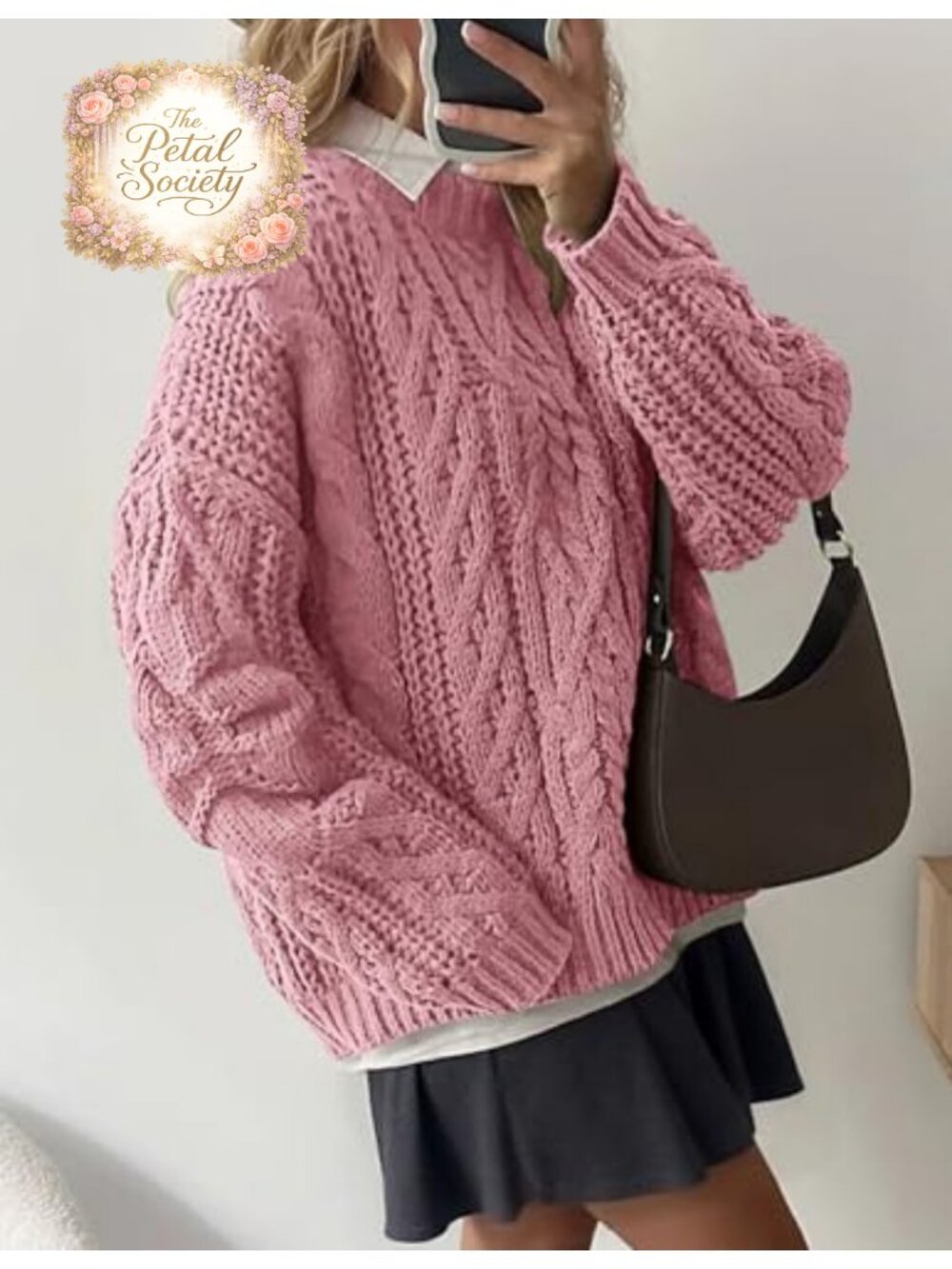 Oversized Chunky Cable Knit Sweater Crew Neck Pullover Top - Picture 4 of 6